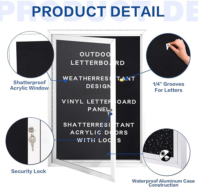 SWANCROWN Outdoor Lockable Letter Bulletin Board Shatter Resistant Display Cases Wall Mount Message Board with Swing Door,36x24 inches-DeskLoop Office