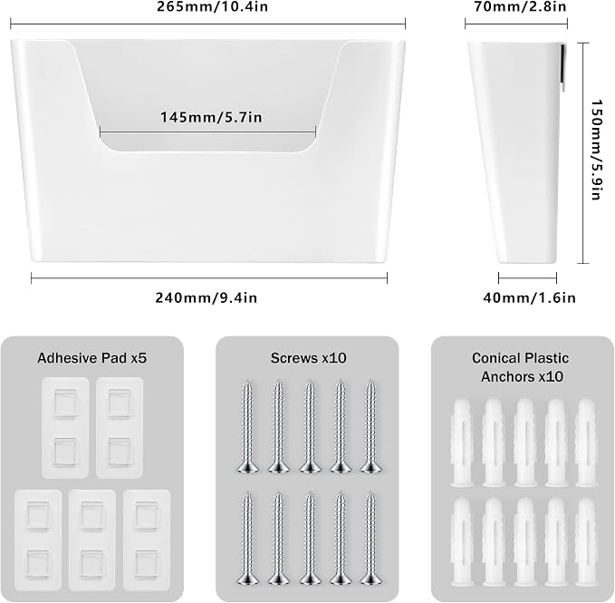 JOMOLA No Drilling File Holder 5 Pack Mail Organizer Wall Mount File Organizer - Image 2