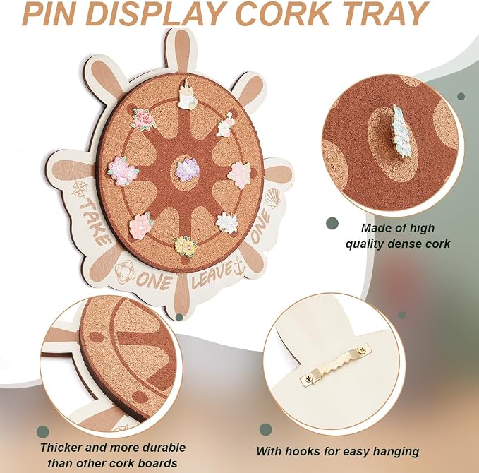 BENECREAT Cork Brooch Board, Wall Cork Tray Nautical Compass Pin Board - Image 4