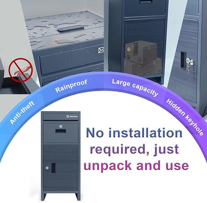 Package Delivery Boxes for Outside, Large Parcel Drop Boxes with Lock, Customize Address Stickers Package Drop Boxes for Outside is Waterproof,Package Delivery Box for Porch(Grey,15.7*15.7*37.8 in)-DeskLoop Office