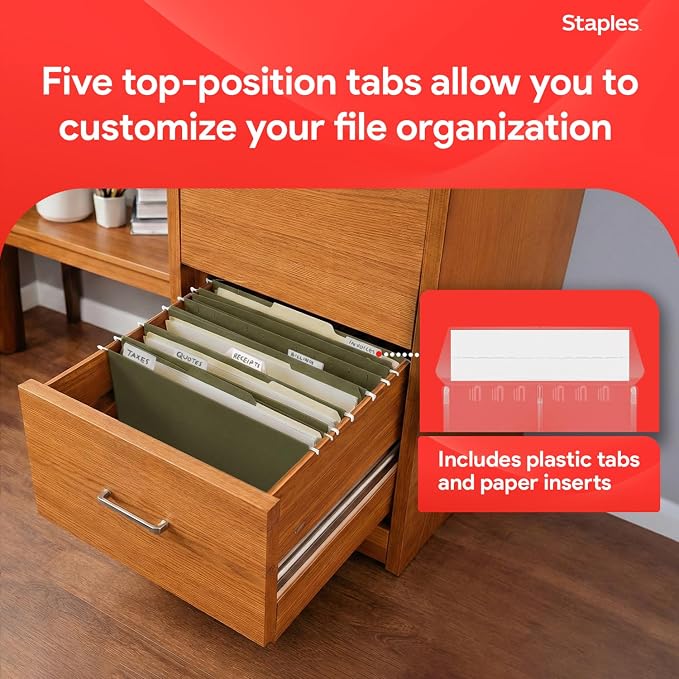 Staples Hanging File Folders, Letter Size, 1/5‑Cut Tabs, Standard Green - Image 5