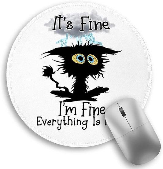 Black Cat Round Mouse Pad, Funny Small Mouse Pad with Non-Slip Rubber Base, Stitched Edge Mousepad for Desk Wireless Mouse, Gaming Mouse Mat for Computer Laptop Home Office Women, 8.6 x 8.6 Inch