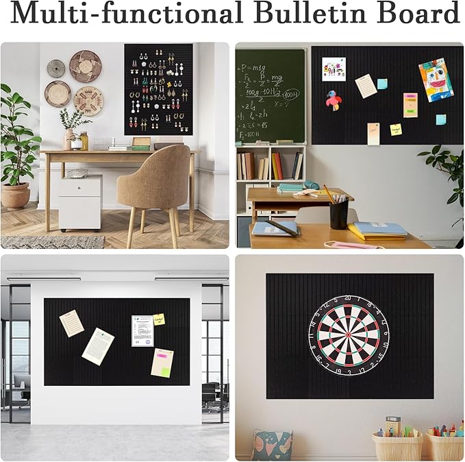 Large Cork Board Alternative, 15 Pack Felt Board with Safe Removable Adhesive Tabs Felt Wall Tiles, Large Cork Boards for Walls, Cork Board for Home Office, Pin Boards for Walls, Stripe Black-DeskLoop Office