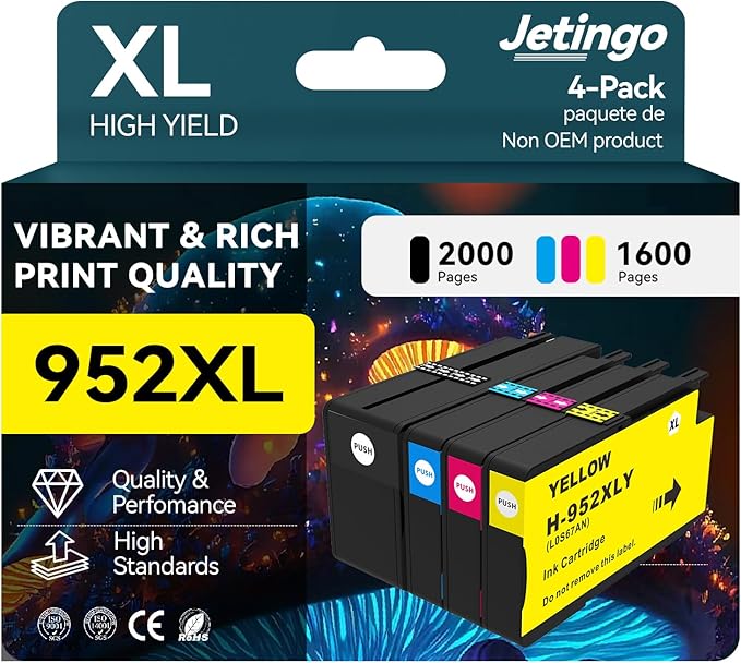 952XL Ink Cartridges Combo Pack for HP 8710 7740 Printers HP952XL Ink Cartridge Black and Color for HP Officejet Pro 8210 8730 8200 8720 8700 7740 8715 8702 8725 8740 4 Pack Black Cyan Yellow Magenta-DeskLoop Office