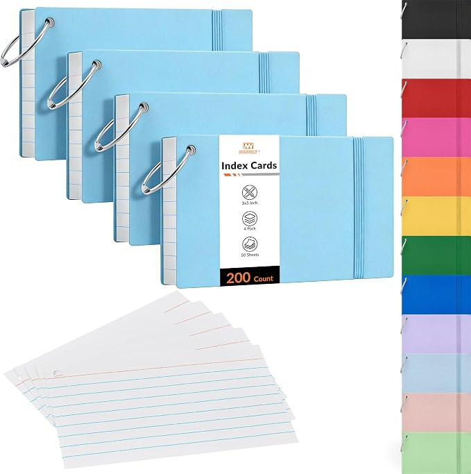 NEEWAY Ruled Index Cards with Ring 3x5 Inches, Flash Cards with Rings by NEEWAY