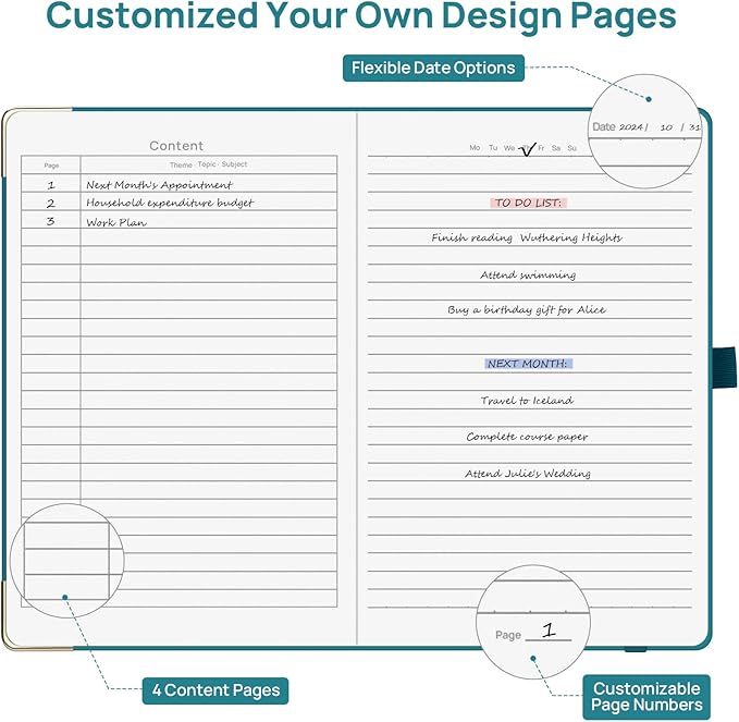 A5 Lined Journal Notebook - 100 GSM Thick Paper, Hardcover Journaling Notebook for Writing, Work, Travel, College Ruled Journal for Women Men, PU Leather Note Book, 5.5”x8.3”- Pacific Green-DeskLoop Office