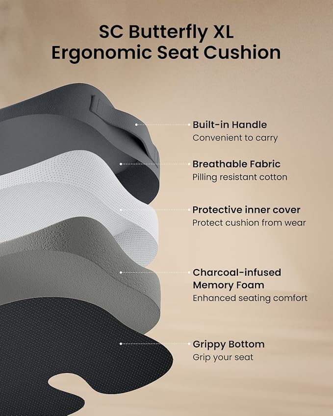 ProtoArc Extra Large Seat Cushions for Office Chairs, Ergonomic Memory Foam Seat Cushion for Home, Extra Cover, Car Seat Cushions for Driving, Pressure Relief Pad for Sciatica - Dark Gray-DeskLoop Office