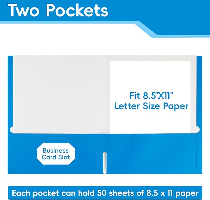 8 Packs Blue Two Pocket File Folders, File Folder Letter Size, 8.5x11Inches - Image 3