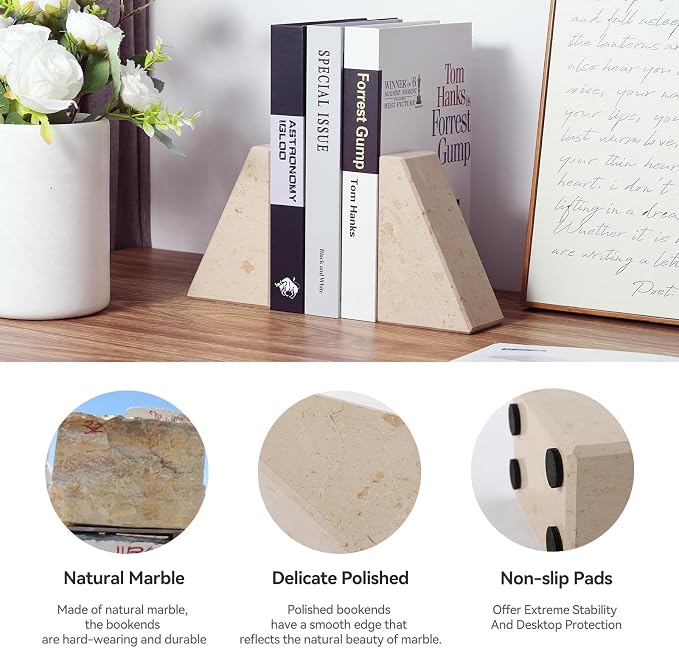 Karibiber Marble Bookends for Heavy Books, Decorative Book Ends for Shelves - Image 5