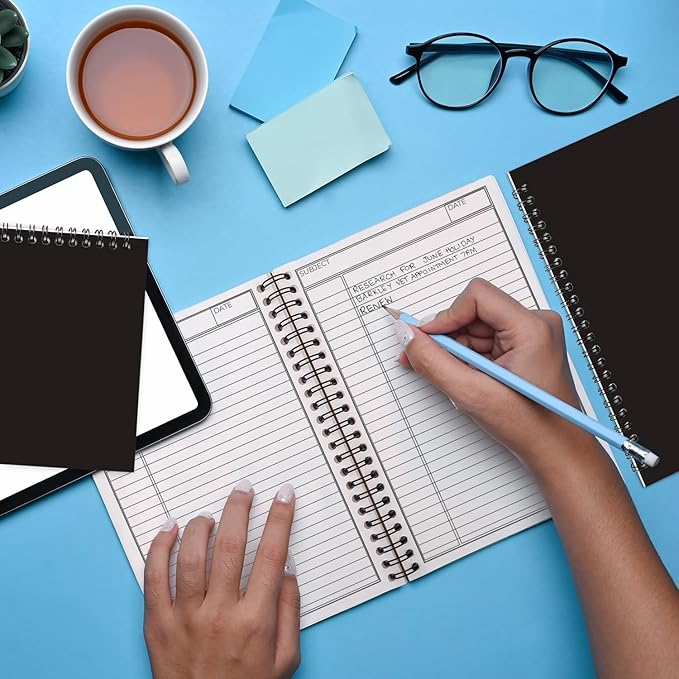 48 Pack Spiral Notebook, 5.8 x 8.3, 120 Pages (60 Sheets),100 GSM Paper Ruled Notebooks, Water Resistant Black Cover, Bulk A5 Journal for Women & Men, Daily Wrting Small Book, School, Office-DeskLoop Office