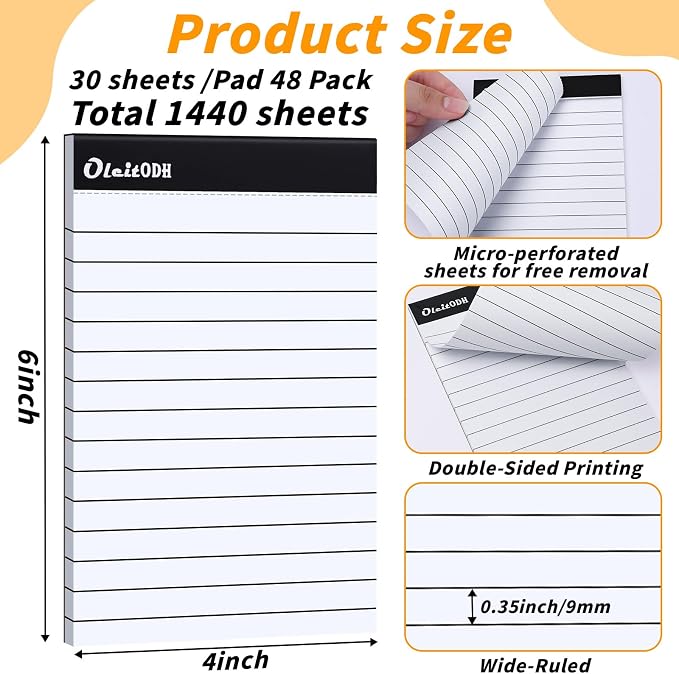 Oleitodh 4x6 Notepads – 48 Pack White Memo Pads Small Writing Pads - Image 2