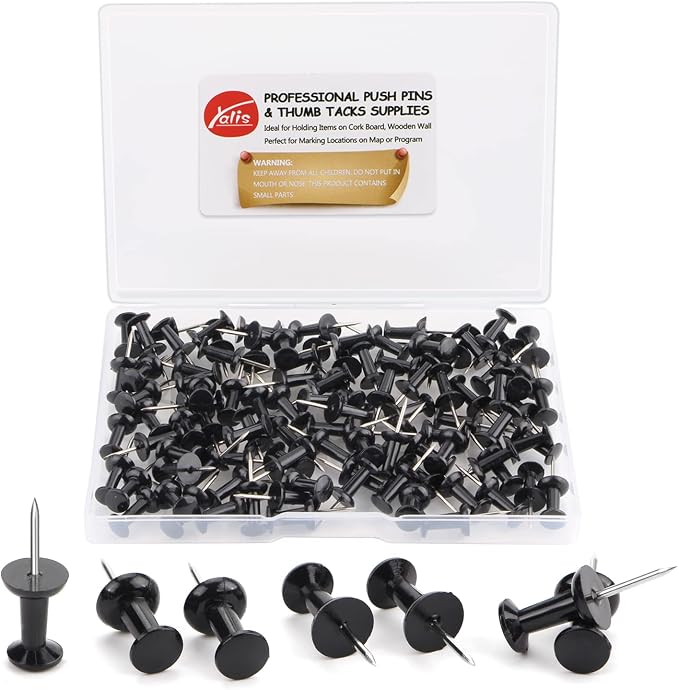 Push Pins 100-count Black Thumb Tacks Standard Dark Pushpins Steel Point and by Yalis