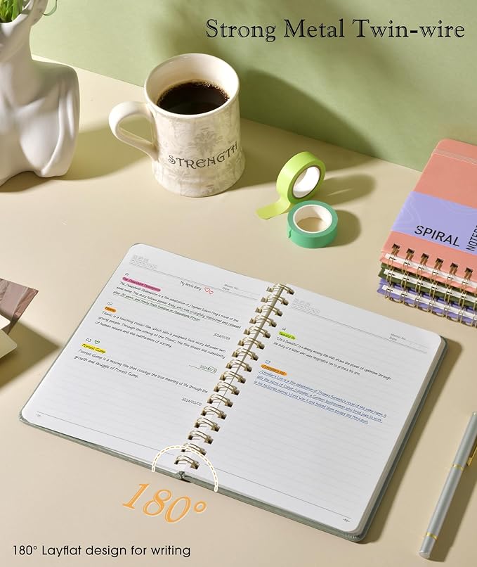 Lined Spiral Journal Notebook, A5 Hardcover Spiral Journals for Women Men, 150 Numbered Pages Spiral Bound Notebook, 100 GSM College Ruled Notebooks for Writing Note Taking 5.75" x 8.38", Sage Green-DeskLoop Office