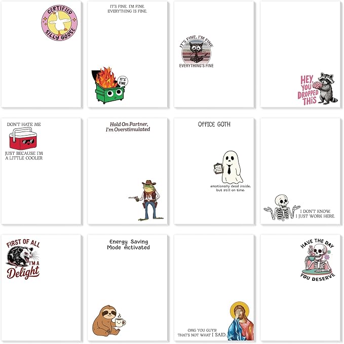 12 Pcs Funny Sticky Notes for Work 4x3 Inches Sarcastic Self Adhesive Notepads by Saypacck