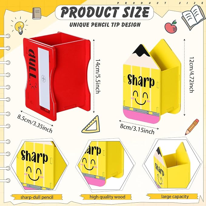 DoubleFill 2 Pcs Pencil Shaped Holder Sharp Dull Holder Wooden Dispenser Pencil - Image 2