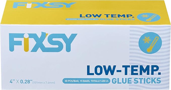 FIXSY Hot Glue Gun Sticks Low Temp Low Melt Cool Glue, Mini Size 4" Long x .28" Diameter 5/16 7mm, 30 Counts/Pack, 15 Packs, 450 Counts/Box, Scrapbooking-DeskLoop Office