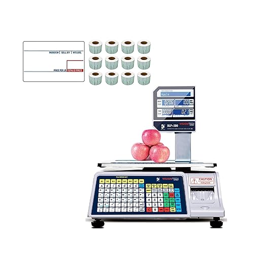 VisionTechShop DLP-300 Label Printing Scale Pole Display, 30/60lbs Capacity, 0.01/0.02lbs, NTEP Legal for Trade with a Free 1 case CAS LST-8010 UPC Label, 58 x 40mm-DeskLoop Office