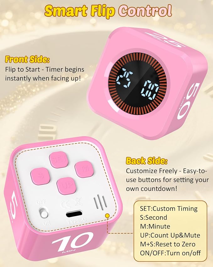 Digital Pomodoro Timer Cube 5/10/25/50min, Visual Productivity Flip Timer - Image 4