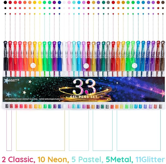 TANMIT Gel Pens, 33 Color Gel Pen Fine Point Colored Pen Set - Image 2
