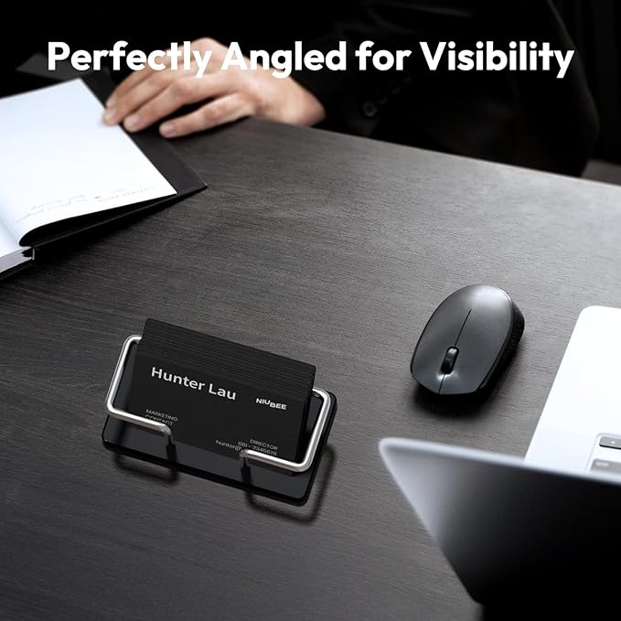 NIUBEE Acrylic Business Card Holder: Metal Business Card Display Stand for Desk - Frosted Name Card Organizer for Office, Reception, Desktop (Silver) - 2pack-DeskLoop Office