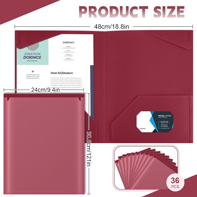 Henoyso 36 Pack Dark Red Plastic Folders - Image 2