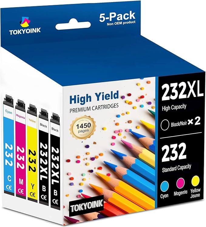 232XL Ink Cartridges Combo Pack Remanufactured Replacement for 232 Ink Cartridge 232 XL T232XL for WF-2930, WF-2950, XP-4200, XP-4205 Printer Ink (2 Black, Cyan, Yellow, Magenta 5 Pack)-DeskLoop Office