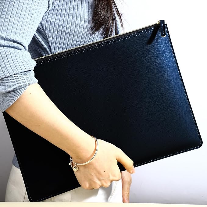 PU Leather A4 File Folder Zipper Document Holder Envelope Folder Case - Image 3