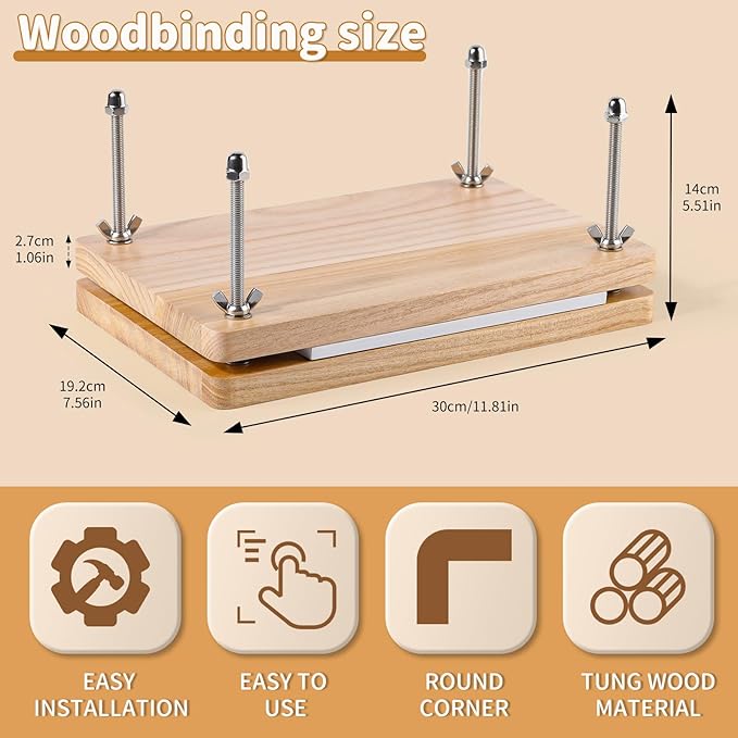 JUPEAN Book Binding Kits, Bookbinding Supplies, Bookbinding Kit for Beginners Bone Folder Tool with Paper Awl Waxed Thread Book Press for DIY 7.9”x11.6”-DeskLoop Office
