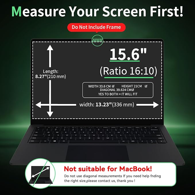 Laptop Privacy Screen 15.6 Inch-16:10 Aspect Ratio Anti-Glare Blue Light - Image 2