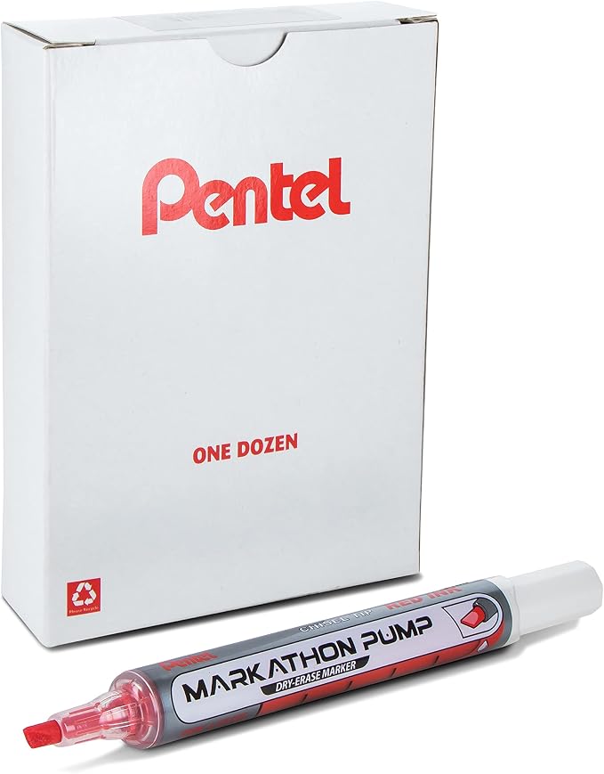 Pentel Markathon Pump Dry Erase Marker, Chisel Tip, 12 Pack by PentelofAmerica