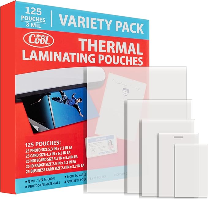 3MIL Thermal Laminating Sheets (125 Count) Photo, Card, Notecard, ID Badge, and Business Card Sizes, Dry-Erase Friendly Laminating Pouches, Compatible with Laminators, Crystal Clear Laminated Finish-DeskLoop Office