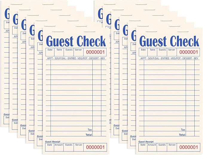 Guest Checks Books for Servers, Server Note Pads, 12 Pack, Natural Color Paper by ZPARIK