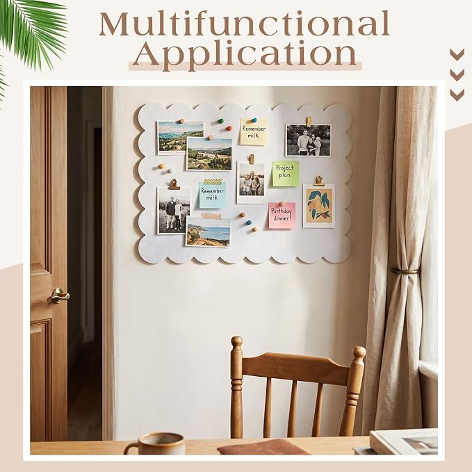 Mooliwe Scalloped Felt Bulletin Board 24 x 18 Inches Foldable White Pin Cork - Image 6