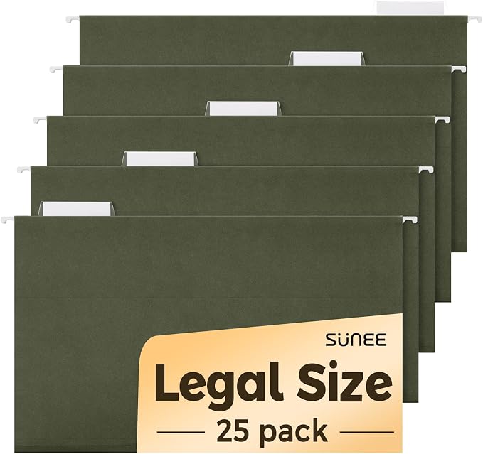 SUNEE Hanging File Folders Legal Size, 25 Pack Reinforced Hang Folders by SUNEE