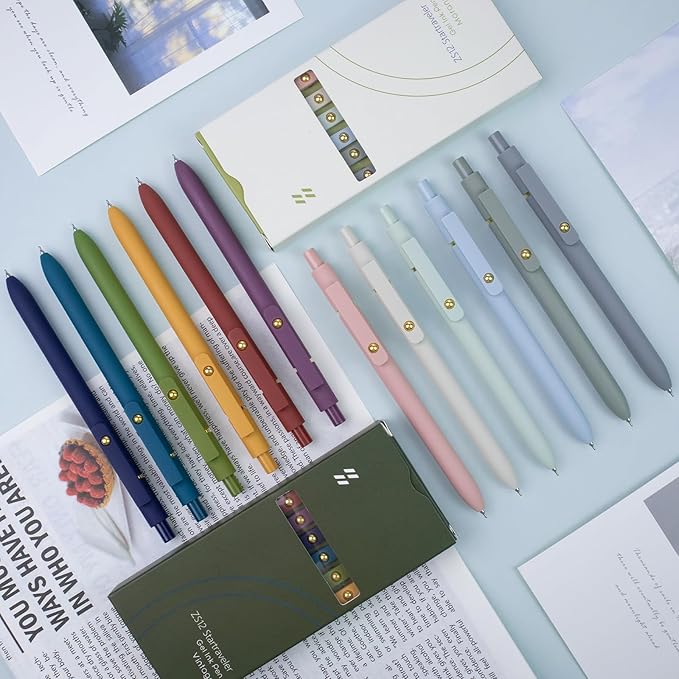 Gel Pens, 12 Pack Gold Retro and Gold Morandi 0.5mm Black Ink Pens Fine Point Smooth Writing Pens for School Office Supplies, Gifts for Women Girls-DeskLoop Office