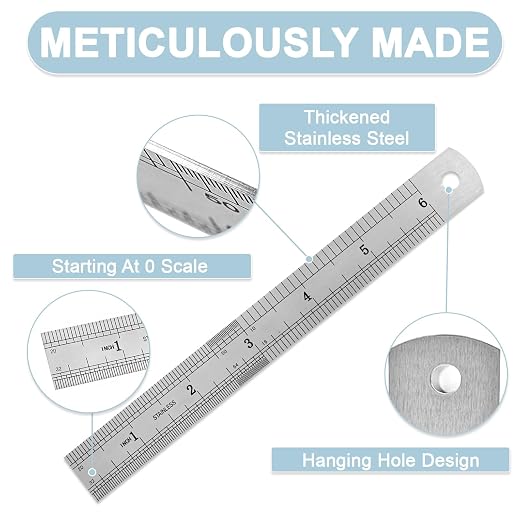 6 Pack Heavy Duty 6 Inch Steel Ruler Set - Image 3
