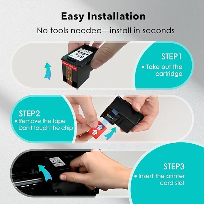 63XL Ink Cartridges Replacement for HP Ink 63 XL (2 Black and 1 Color Combo 3-Pack) for HP63 HP63XL 3830 4650 4520 4512 4510 4652 4655 5200 5255 5252 5258 3630 3632 2132 1112 2130 Printer-DeskLoop Office