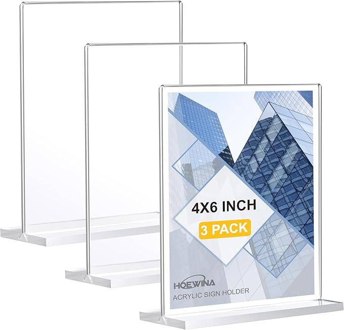 Acrylic Sign Stand 4 x 6 Inch 3 Pack by Hoewina