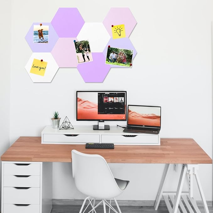 8 Pcs Hexagon Felt Cork Bulletin Board Tiles, Self Adhesive DIY Bulletin Board - Image 2