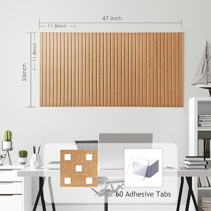 Large Cork Board for Office, 8 Pack Felt Wall Tiles with Slat Wall Paneling and Safe Removable Adhesive Tabs, Felt Bulletin Board Pin Board Cork Boards for Walls (Deep Camel)-DeskLoop Office