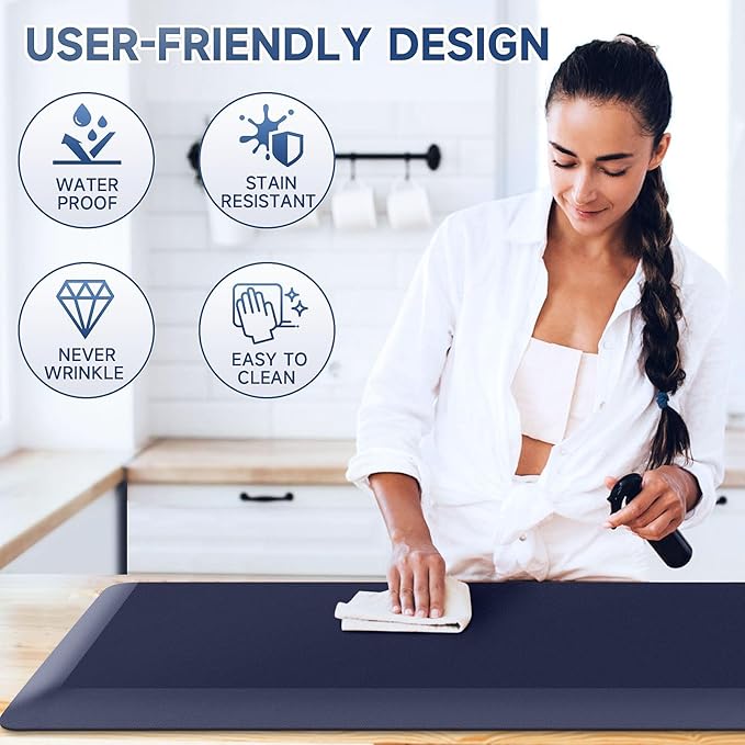 4/5 Inch Thick Kitchen Mat Anti Fatigue Mat Kitchen Rugs Kitchen Decor Non-Slip, Stain Resistant, Waterproof Kitchen Mats Desk Mat for Kitchen, Office, Workshop, Blue, 17'' x 60''-DeskLoop Office