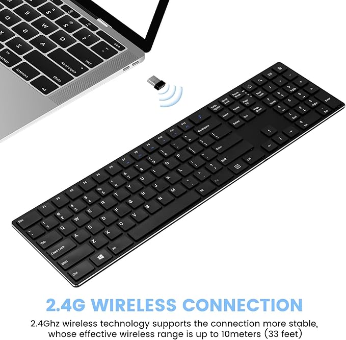 K01R Wireless Keyboard, 2.4G Slim and Compact Wireless Keyboard with Numeric Keypad, Long Battery Life, Lag-Free for PC Laptop Computer Windows, Black-DeskLoop Office