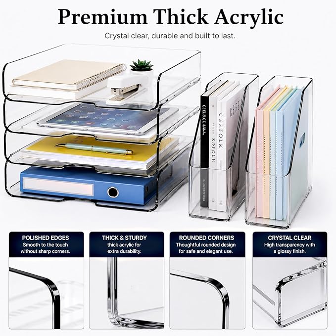 DCA Clear Acrylic Desk Organizer Set, 4 Tier Letter Tray - Image 4