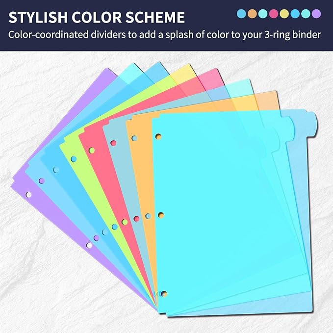 8 Tab Plastic Dividers for 3 Ring Binders, Write & Erase, Tabbed File Dividers - Image 7