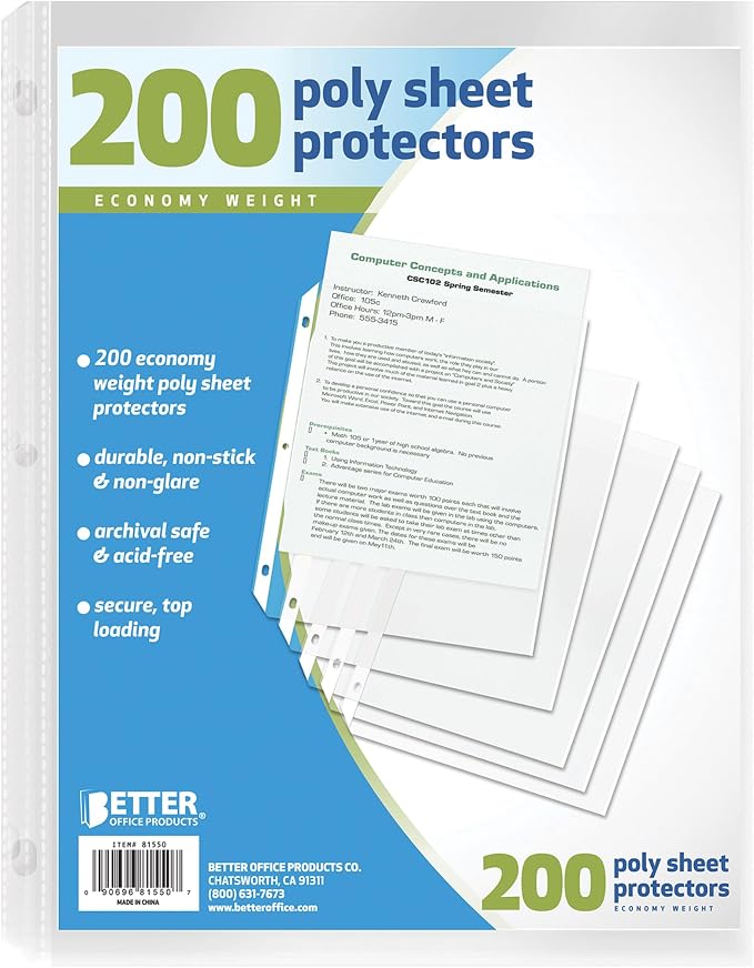 Better Office Products Sheet Protectors, 200 Piece by BetterOfficeProducts