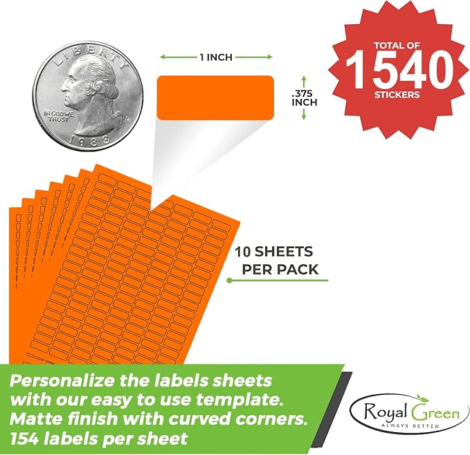 Neon Orange Sticker Label Sheets Bulk Printable Paper Labels 1 inch x 0.375 inch - Image 2