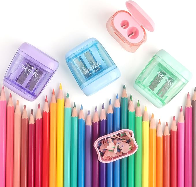 NNY Pencil Sharpener Manual, Dual Hole, 4 Pack | Colored Portable Handheld - Image 7