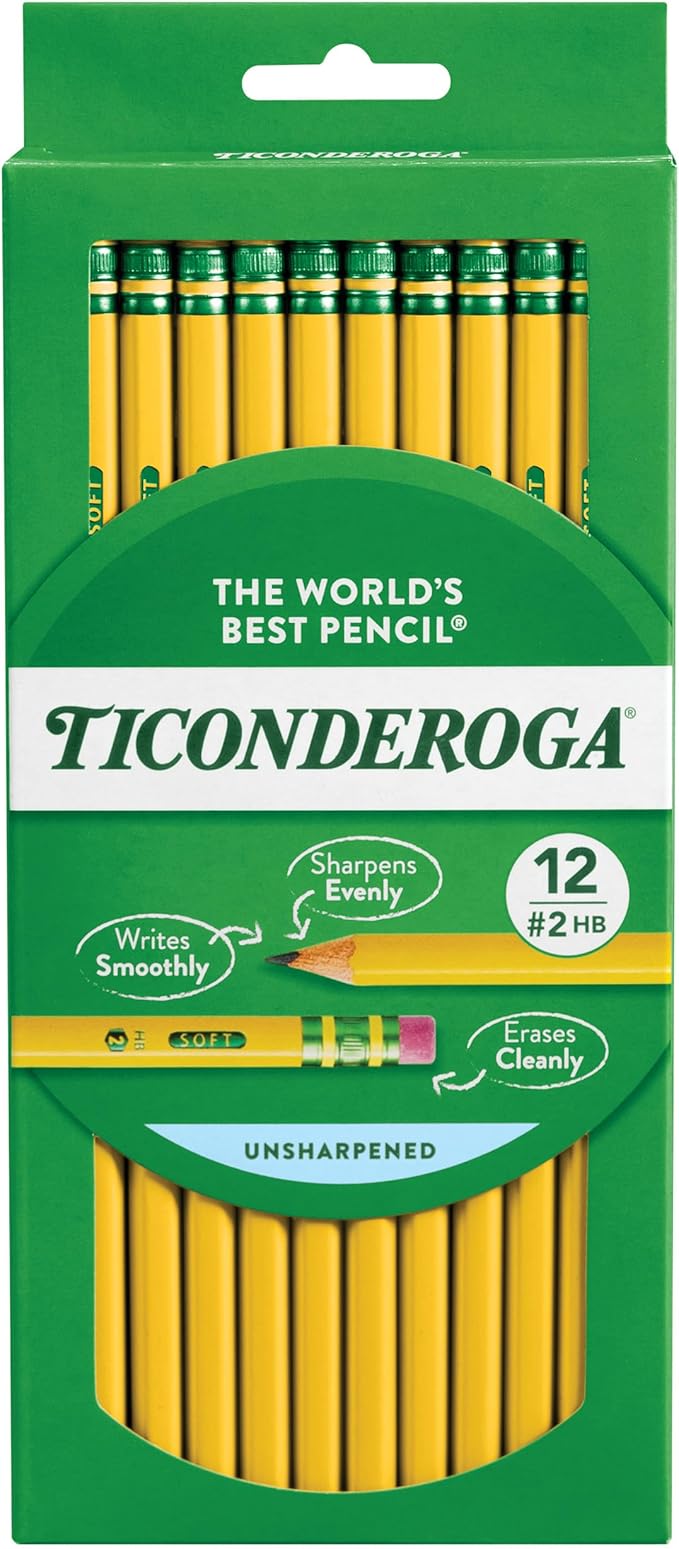 Ticonderoga Wood-Cased Pencils, Unsharpened, 2 HB Soft by Ticonderoga