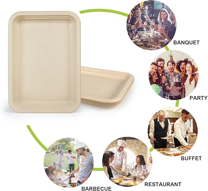 10-Pack Food Plates, Rectangular Paper Plate, Microwave-Safe, Soak-Proof - Image 4
