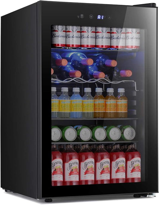 Antarctic Star Beverage Refrigerator -150 Can Mini Fridge for Soda Beer or wine,Small Drink Dispenser, For Office or Bar with Adjustable Removable Shelves，4.5 Cu. Ft. (Black)-DeskLoop Office